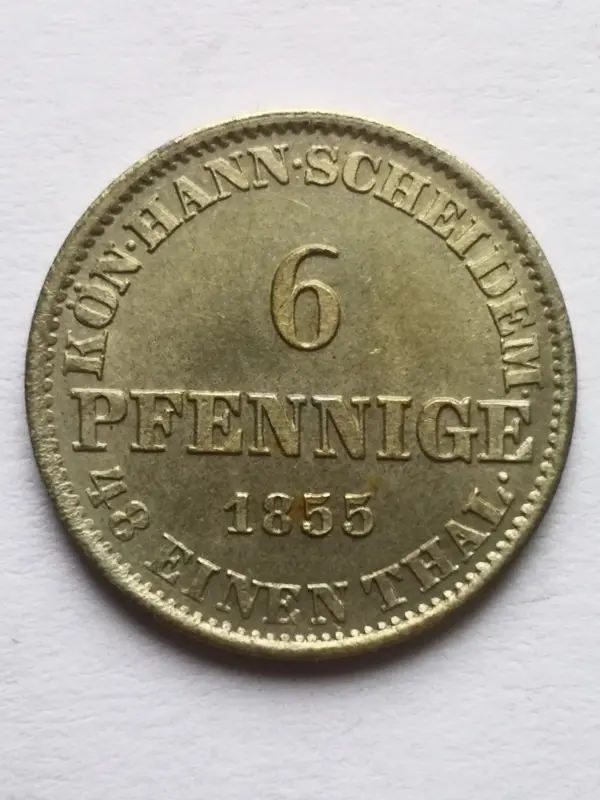 6 пфеннигов 1855 г. Ганновер. Состояние UNC
