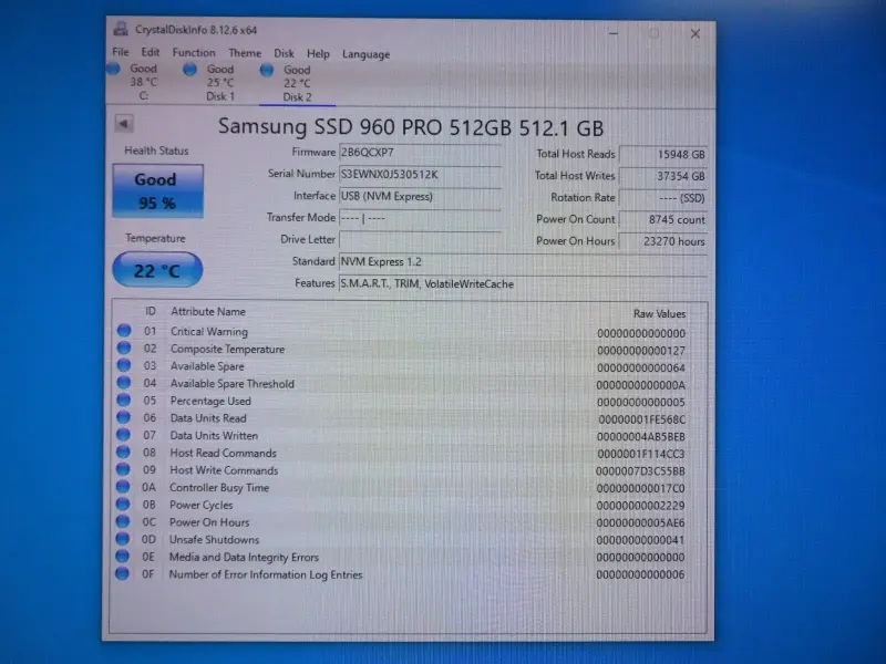 SSD диск Samsung 960 Pro 512Gb MZ-V6P512BW M2 NVMe