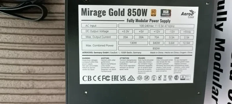 Блок питания Aero Cool Mirage Good 850W Fully Moduar