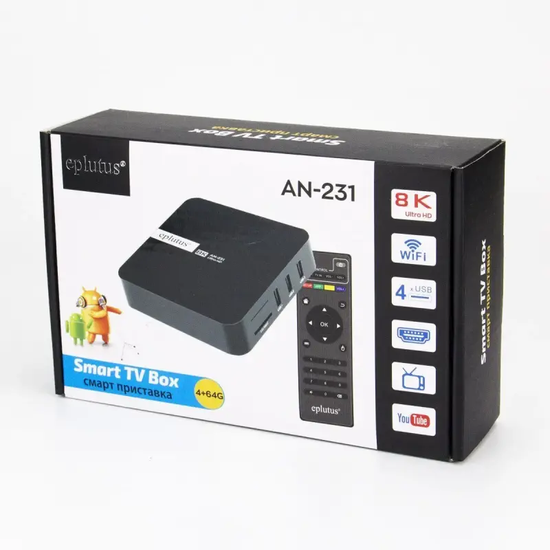 Smart TV BOX Android ТВ приставка 4+64 Gb Eplutus AN-231