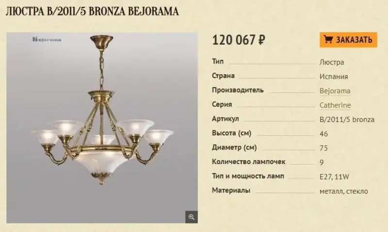 Люстра Bejorama B/2011/5 bronza (Испания)