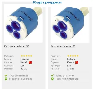 Картриджи сантехнические LeDeMe