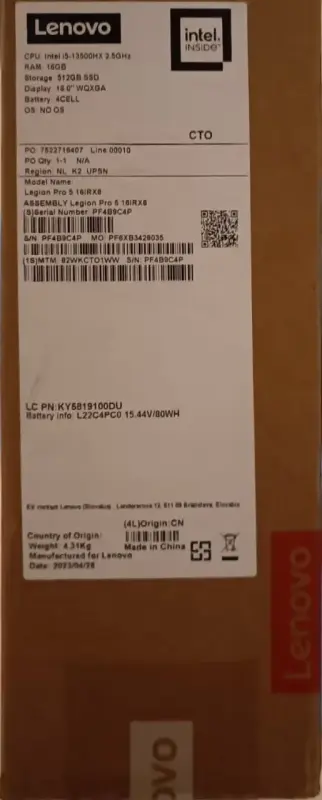 Игровой ноутбук Lenovo Legion Pro 5 16IRX8