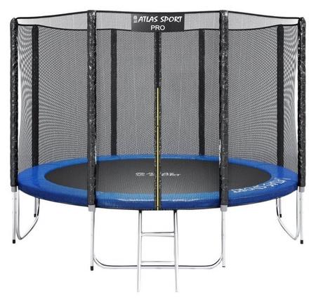 Батут Atlas Sport 374 см - 12ft Pro (усиленные опоры, внешняя сетка, синий)