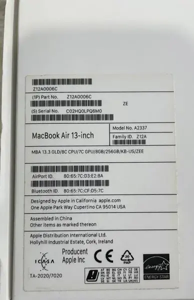 MacBook Air 13’ M1 8/256GB ноутбук