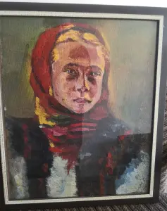 Девушка в платке. На 43 на 51 см. Холст масло.