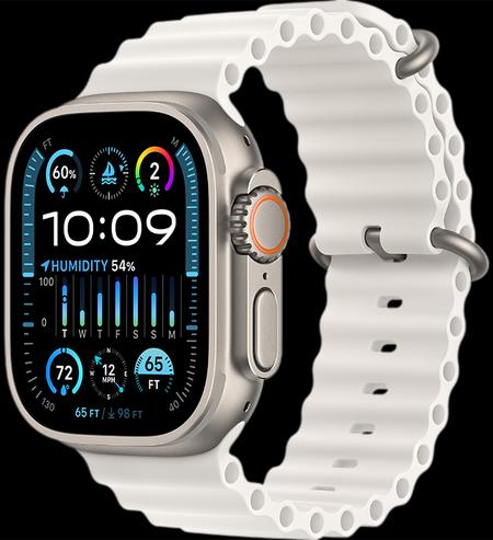 Apple Watch Ultra 2 LTE 49 мм (титановый корпус, титановый/белый, ремешок из эластомера) MREJ3
