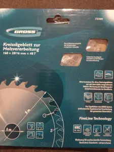 Пильный диск по дереву 160х20/16mmX48T Gross