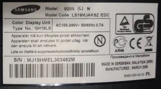 Монитор Samsung SyncMaster 920N