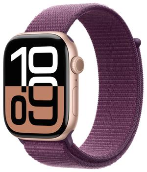Apple Watch Series 10 42 мм (алюминиевый корпус, розовое золото/сливовый, нейлоновый ремешок) MWWK3