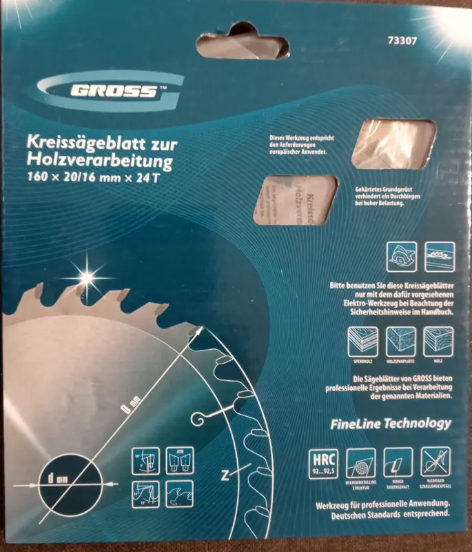 Пильный диск по дереву 160x20/16mm x24TGross