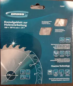 Пильный диск по дереву 160x20/16mm x24TGross