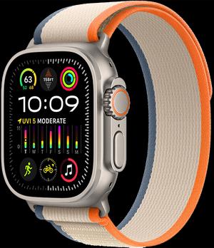 Apple Watch Ultra 2 LTE 49 мм (титановый корпус, титановый/бежево-оранжевый, нейлоновый ремешок) MRF23