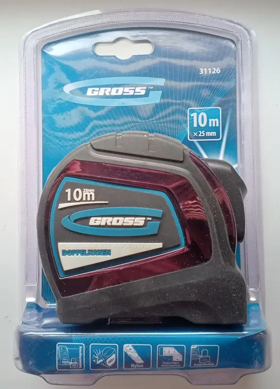 Рулетка Gross "Doppelhaken", 10 м x 25 мм,