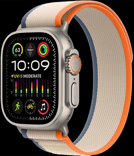 Apple Watch Ultra 2 LTE 49 мм (титановый корпус, титановый/бежево-оранжевый, нейлоновый ремешок) MRF23