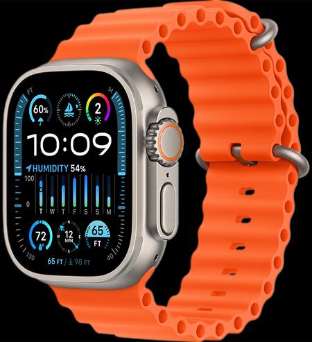 Apple Watch Ultra 2 LTE 49 мм (титановый корпус, титановый/оранжевый, ремешок из эластомера) MREH3