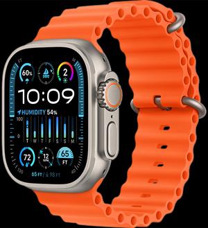 Apple Watch Ultra 2 LTE 49 мм (титановый корпус, титановый/оранжевый, ремешок из эластомера) MREH3