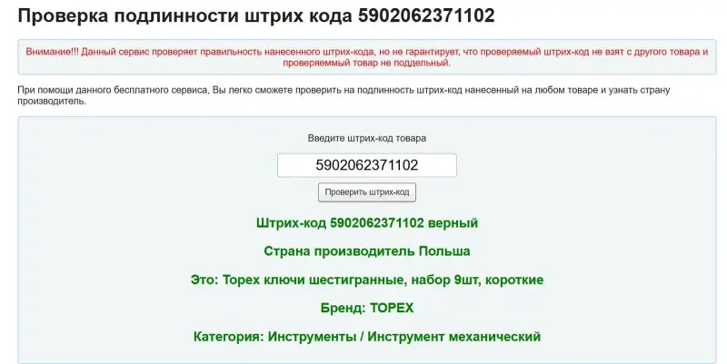 Набор шестигранников Topex