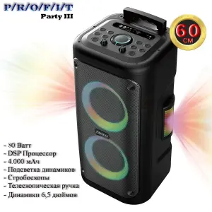 Мощная 900Вт PMPO караоке Bluetooth колонка PROFIT Party 3 c DSP
