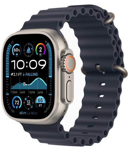 Apple Watch Ultra 2 (2024) LTE 49 мм природный титановый корпус/темно-синий ремешок из эластомера (MX4D3)