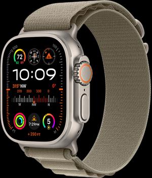 Apple Watch Ultra 2 LTE 49 мм (титановый корпус, титановый/оливковый, текстильный ремешок) MREY3