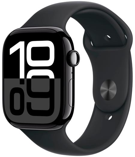 Apple Watch Series 10 42 мм (алюминиевый корпус, черный/черный, спортивный силиконовый M/L) MWWF3