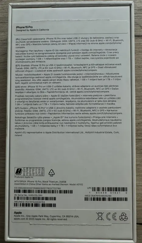 iPhone 15 pro 256 GB Black Titanium