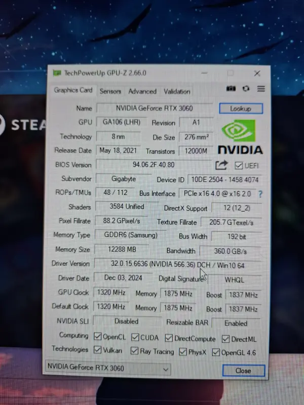 Gigabyte GeForce RTX 3060 Gaming OC 12GB GDDR6 (rev. 2.0) видеокарта