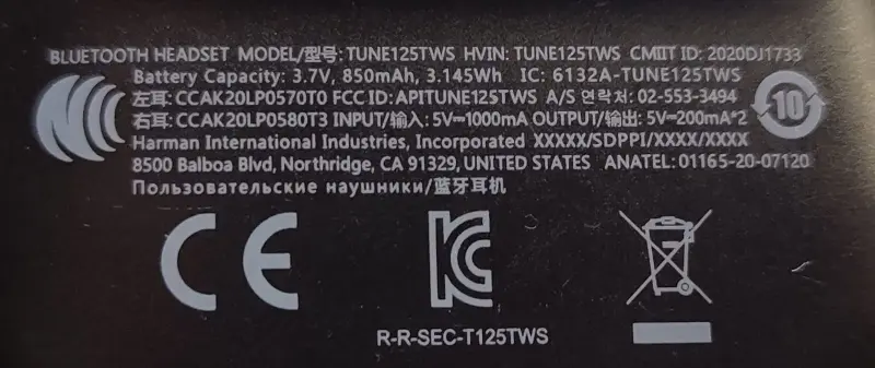 Беспроводные наушники JBL TUNE 125TWS