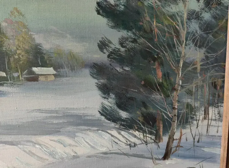 Зима к вечеру.. холст. масло. Брестский художник Пепеляев В Н . 40*30 см. 2015 г.