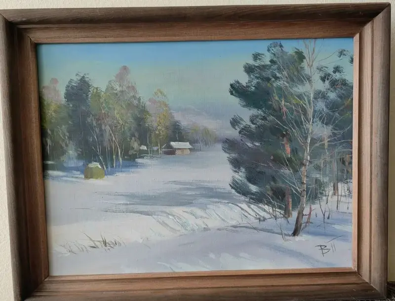 Зима к вечеру.. холст. масло. Брестский художник Пепеляев В Н . 40*30 см. 2015 г.