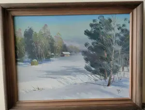 Зима к вечеру.. холст. масло. Брестский художник Пепеляев В Н . 40*30 см. 2015 г.