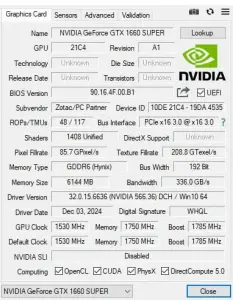 Видеокарта GTX 1660 SUPER