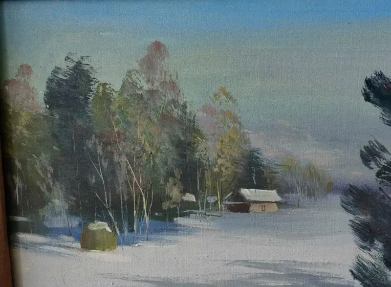 Зима к вечеру.. холст. масло. Брестский художник Пепеляев В Н . 40*30 см. 2015 г.
