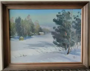 Зима к вечеру.. холст. масло. Брестский художник Пепеляев В Н . 40*30 см. 2015 г.