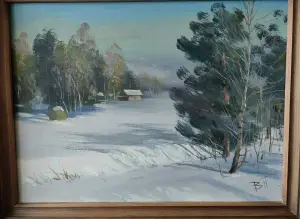 Зима к вечеру.. холст. масло. Брестский художник Пепеляев В Н . 40*30 см. 2015 г.