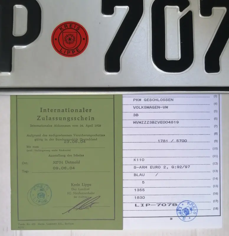 Немецкий транзитный номер 2004 г. ДЛЯ КОЛЛЕКЦИОНЕРОВ