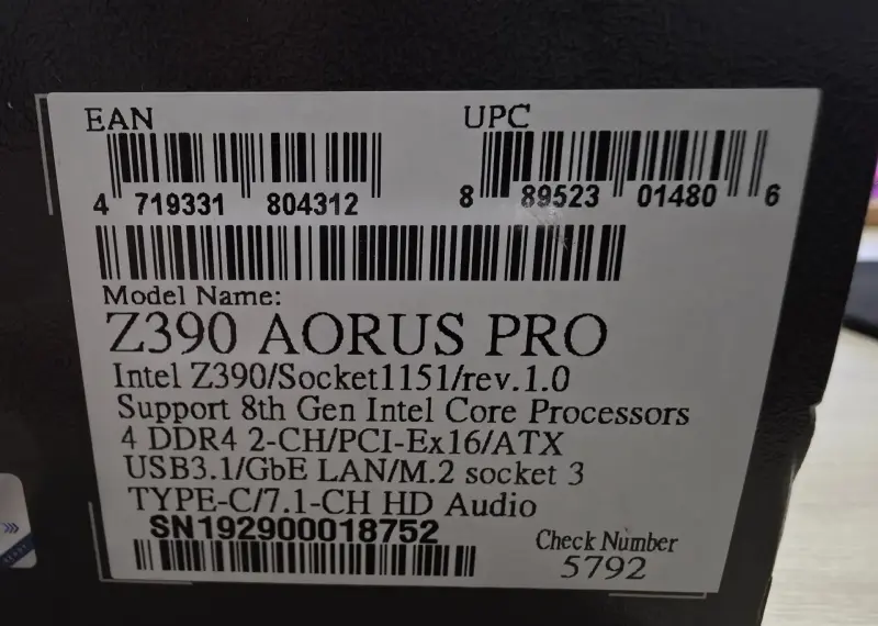 Материнская плата: Gigabyte Z390 Aorus Pro (rev. 1.0)