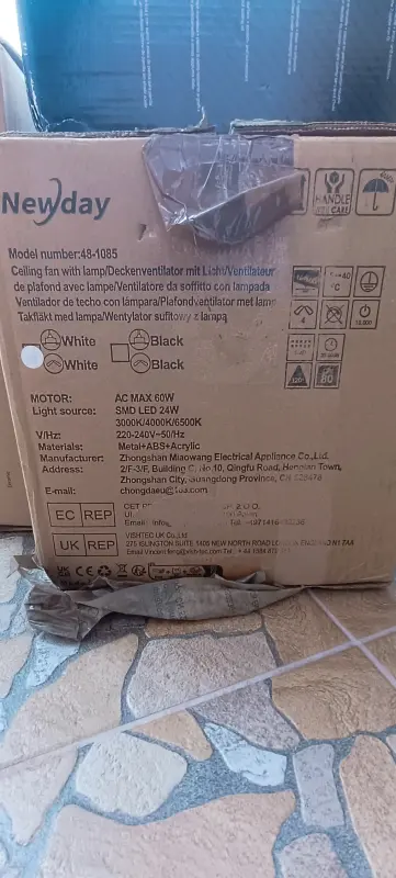 Потолочный вентилятор Newday 48 дюймов с подсветкой и пультом дистанционного управления, белый, н