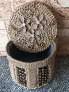 Шкатулка круглая из джута