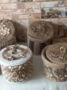Шкатулка круглая из джута