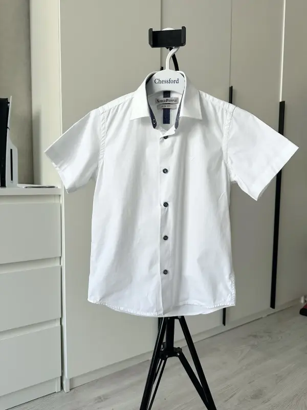 Белая хлопковая рубашка для мальчика 6-7 лет