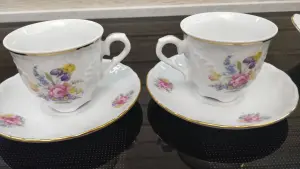 Польский фарфор: 2 чайные пары + 2 салатника