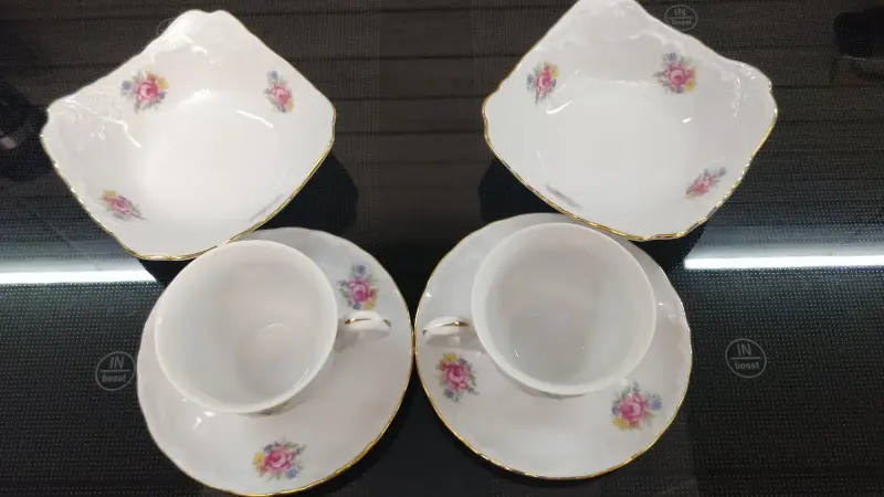 Польский фарфор: 2 чайные пары + 2 салатника