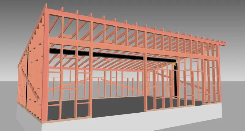 строительный ПРОЕКТ каркасного гаража-склада с большим пролетом
