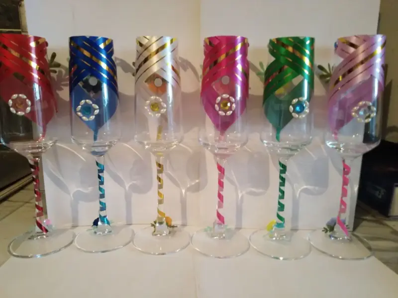 Бокалы для шампанского,украшенные-6шт,новые
