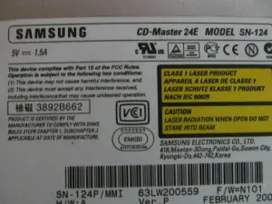 Samsung CD-Master 24E SN-124 24x Slim Notebook CD-Rom, Б.У. оптический накопитель