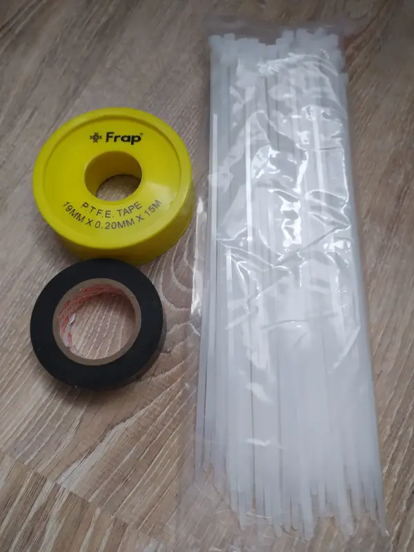 Стяжки, изолента, фум лента. Цена за все