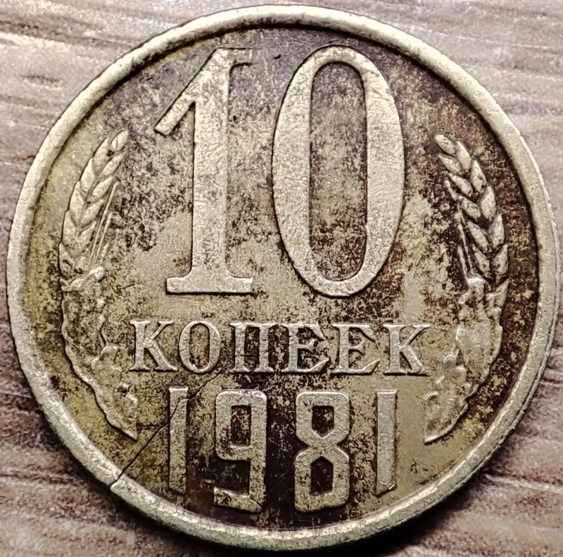 10 копеек 1981 СССР Сквозная трещина