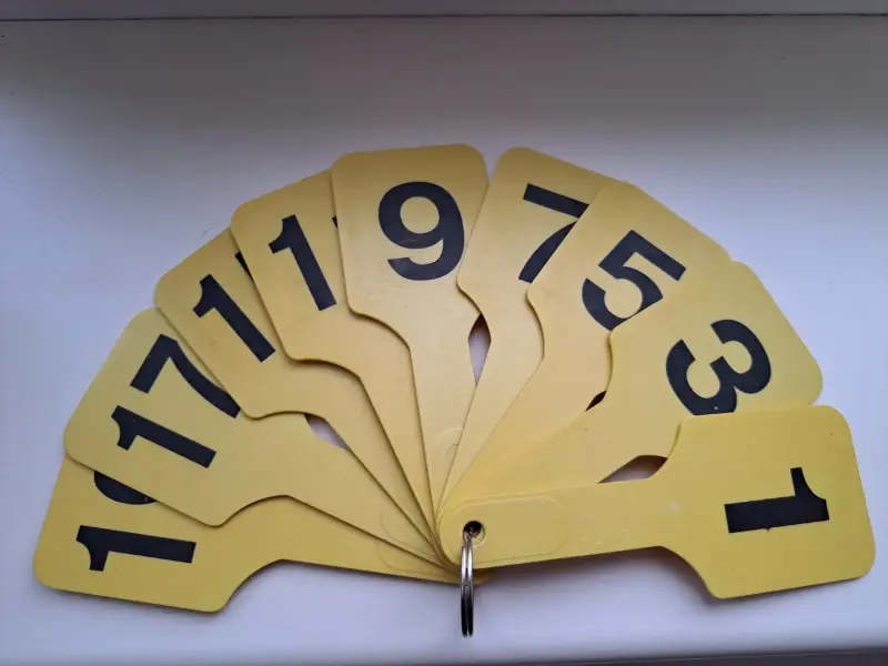 Набор желтый цифр-веера двухстороннего от 1-20 пластиковый, б.у